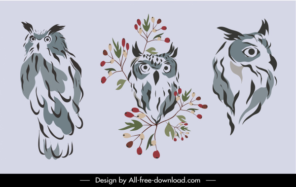 ícones coruja selvagem esboço clássico desenhado à mão