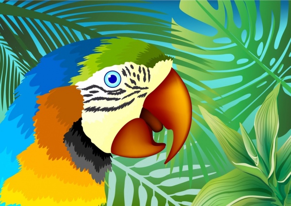 野生鸚鵡背景彩色平面圖標設計