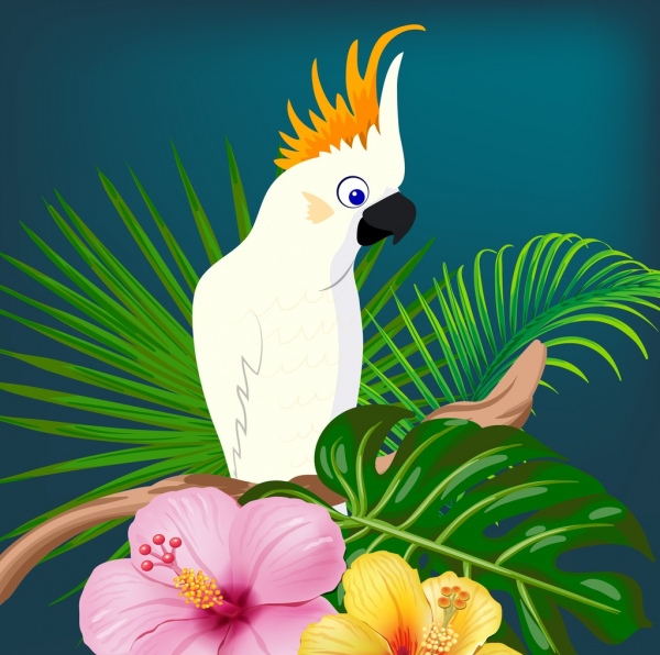 papagaio selvagem fundo colorido floral da decoração