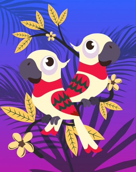 Дикие попугаи фоне цветной мультфильм стиле