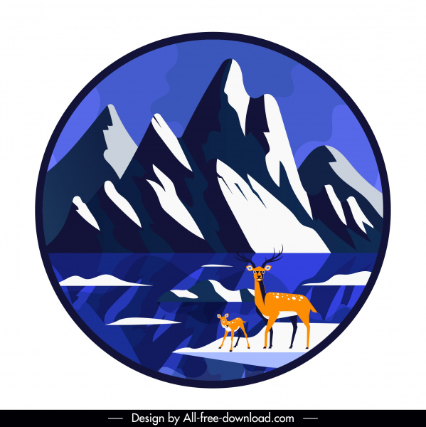 liar adegan latar belakang Gunung reindeers sketsa lingkaran isolasi