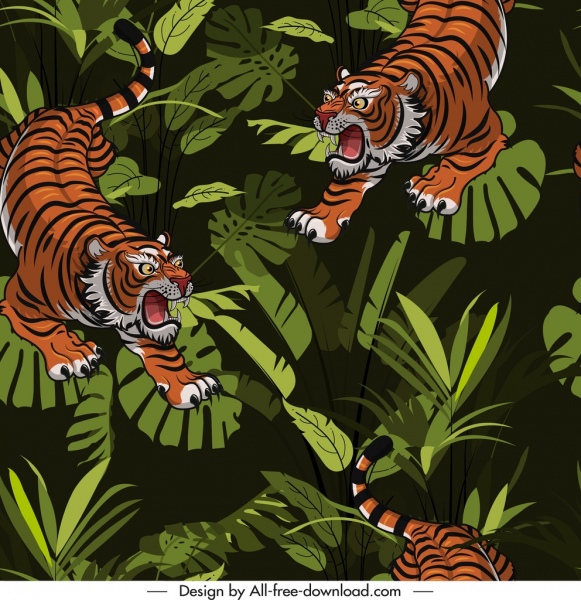 Дикие тигры, живопись цветные классический дизайн
