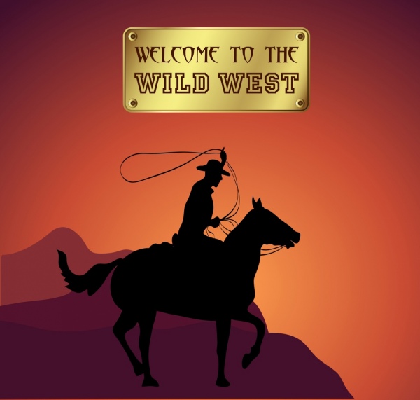 Publicidad icono silueta diseño vaquero del salvaje oeste