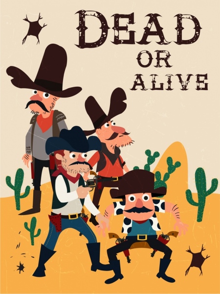 Wild West banner vaquero iconos de dibujos animados de colores