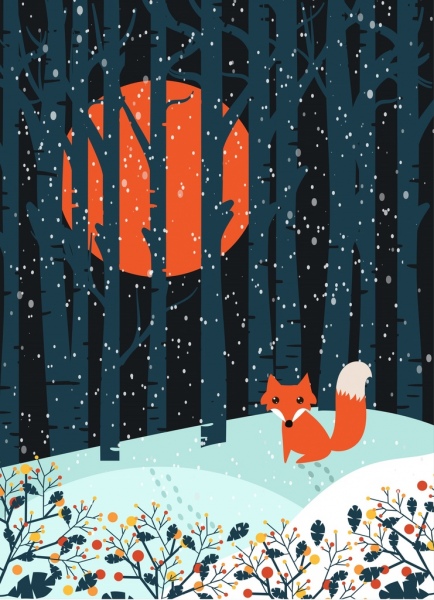 La naturaleza salvaje de invierno al aire libre icono fondo pequeño zorro