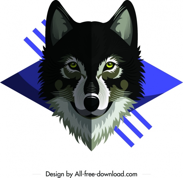 야생 늑대 동물 아이콘 대칭 회색 장식