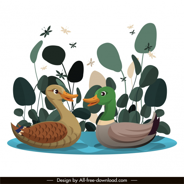 pintura salvaje patos salvajes estanque boceto diseño de dibujos animados