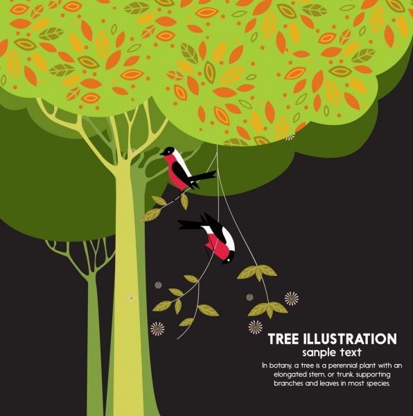 ícones da decoração design escuro de árvore de pássaros de fundo dos animais selvagens