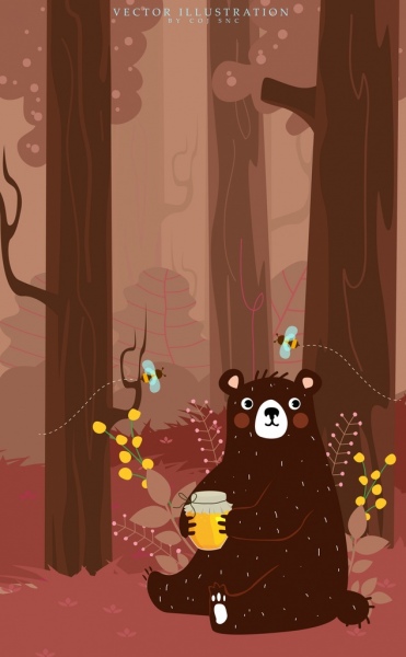 Wildlife background Brown Bear las abejas de la miel el diseño de dibujos animados