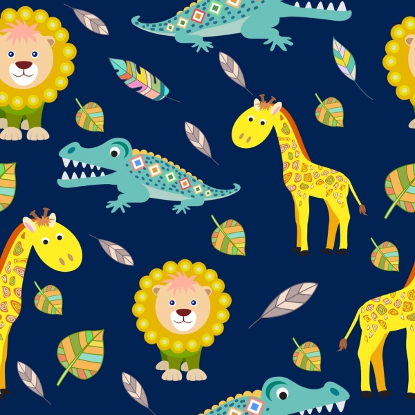 Tierwelt Hintergrund Krokodil Giraffe Löwe Symbole wiederholen design