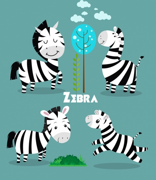 satwa liar latar belakang lucu zebra ikon kartun berwarna