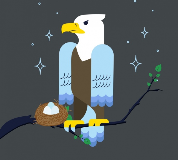 ícones de ninho de águia de fundo dos animais selvagens de cor projeto dos desenhos animados