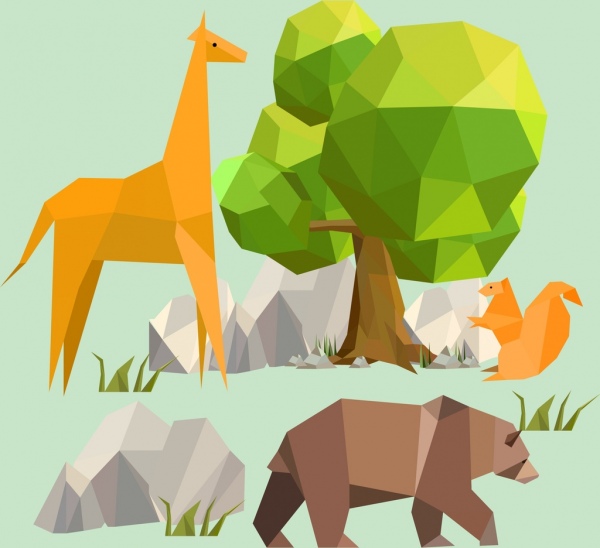 fond de la faune giraffe ours icônes d'écureuil décor polygonal