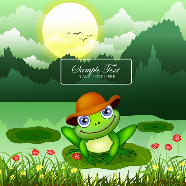 la grenouille verte, couleur de fond paysage sauvage cartoon