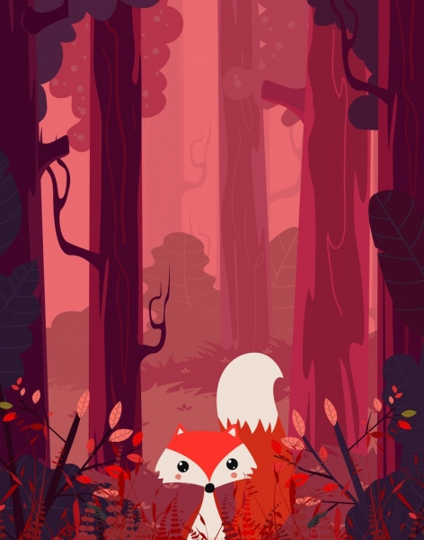 animais selvagens fundo vermelho design selva raposa ícones