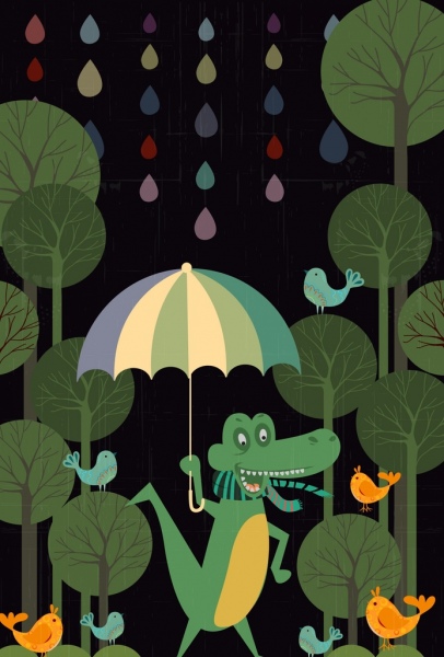 野生动物背景鳄鱼图案图标彩色卡通设计