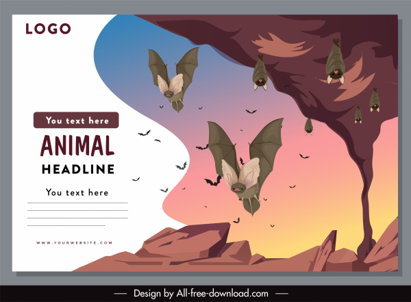 wildlife banner plantilla murciélago especies esbozar diseño de dibujos animados