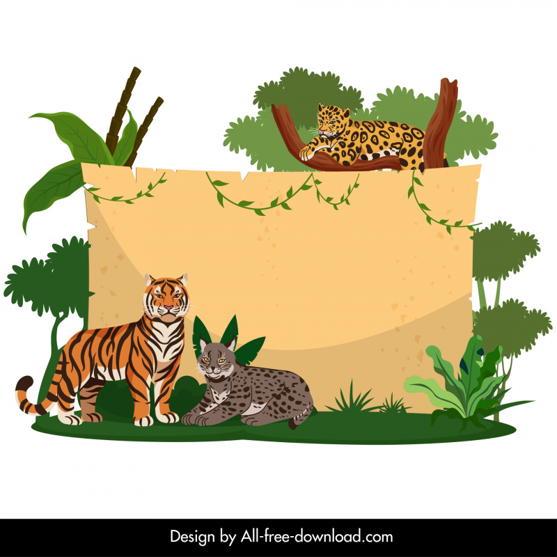 Plantilla de borde de vida silvestre especies felinas Esquema de escena de la selva