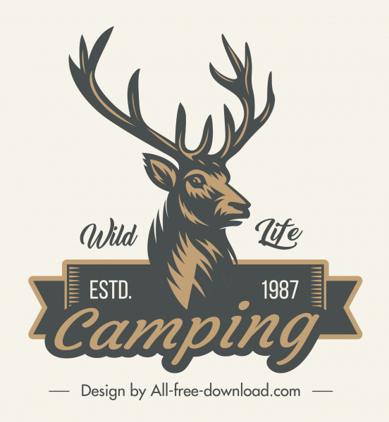 logotipo de acampada de vida silvestre retro dibujo de renos