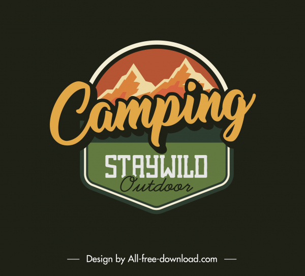 wildlife camping logotype gunung sketsa datar klasik