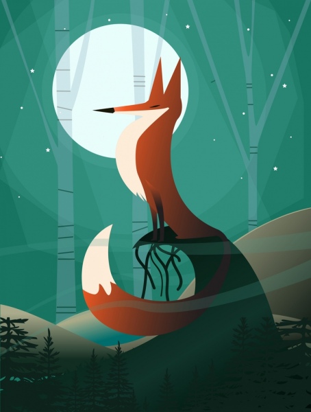 Wildlife Cartoon fondo Fox icono Moonlight decoracion