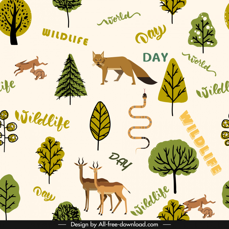 modelo padrão dia da vida selvagem repetindo elementos da natureza selvagem