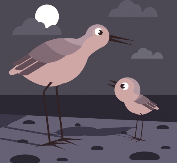 野生動物畫鳥月光圖示卡通設計