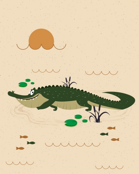 значок чертежа крокодил дикой природы цветной мультфильм дизайн