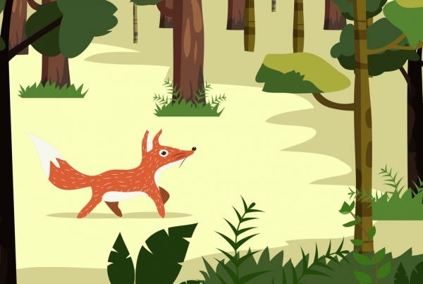 la fauna selvatica attirando fox tree icone cartoon design