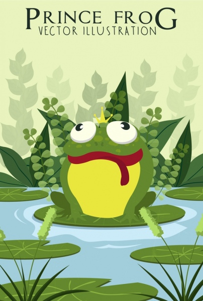 야생 동물 녹색 개구리 아이콘 컬러 만화 그리기