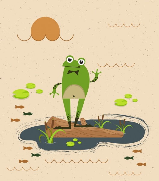 дикой природы рисования Зеленая лягушка иконы стилизованные мультфильм дизайн