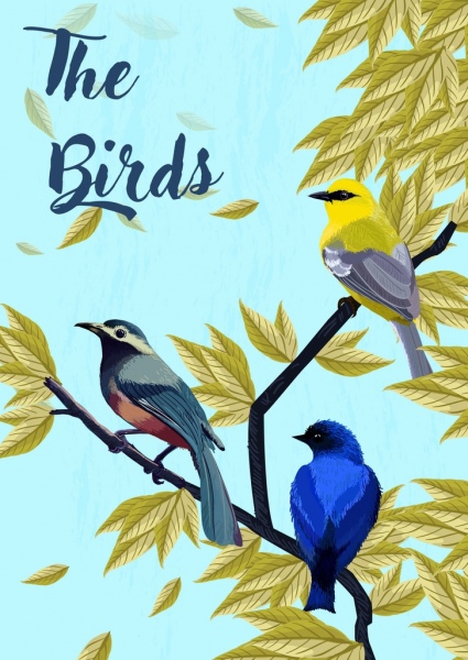 vida selvagem desenho pássaros multicoloridos deixa ícones