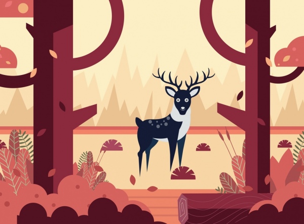 vida selvagem desenho renas selva ícone colorido do projeto dos desenhos animados