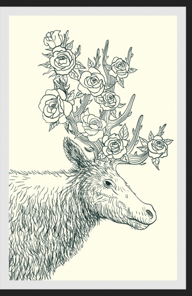 дикой природы рисования оленей розовые иконы handdrawn наброски