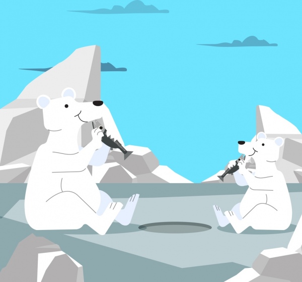 desenho branco ursos peixe comida estilizada ícones de animais selvagens