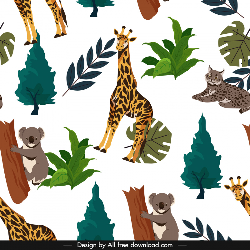 elementos de vida silvestre patrón que repite animales boceto de hojas
