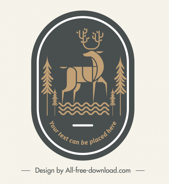 สัตว์ป่า logotype กวางเรนเดียร์ร่างการออกแบบย้อนยุคแบนมืด