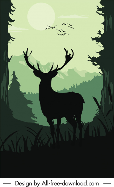 natura pittura scura silhouette design schizzo renna