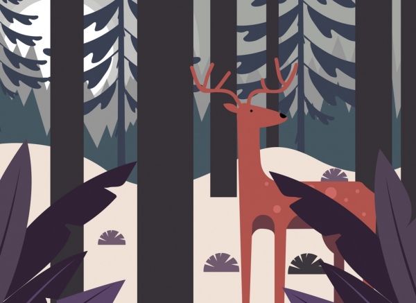 pintura de vida silvestre bosque renos iconos decoración clásica