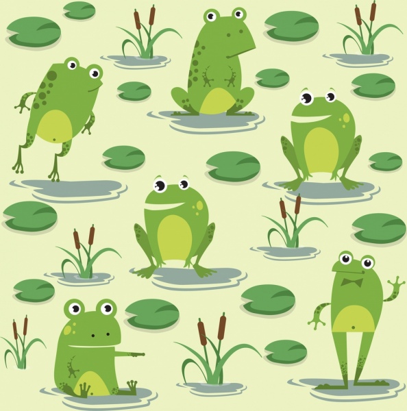 野生動物畫綠色的青蛙圖標可愛卡通設計