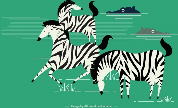 野生動物の絵のゼブラ ワニのアイコン色のクラシックなデザイン