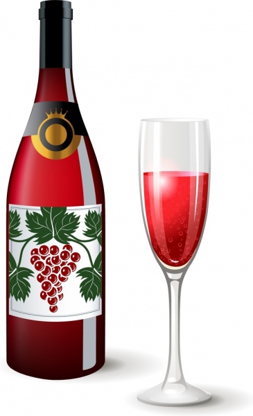 Botella de cristal con decoracion color vino anuncio banner