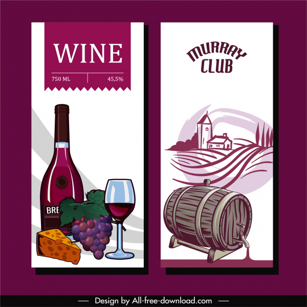 Wein-Werbekarte Vorlagen Retro-Design Produktsymbole