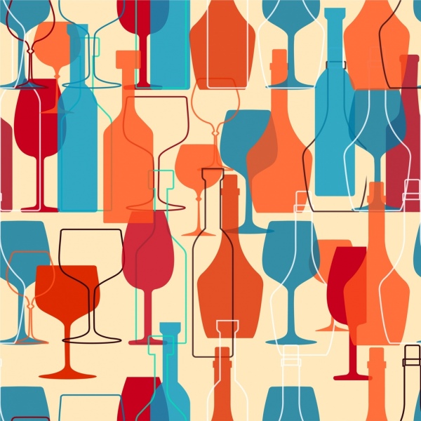 Wein Hintergrund Flaschen Gläser Dekoration bunte wiederholten Skizze