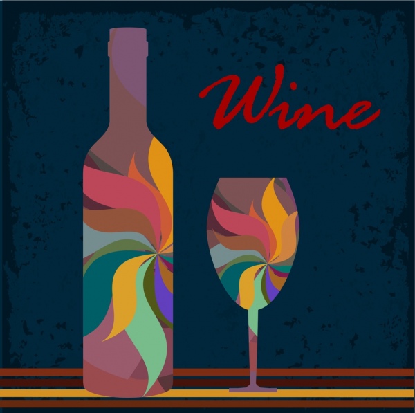 décoration de bouteille et verre colorée fond de vin