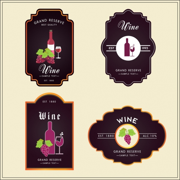 collection de badges vin style classique sombre conception