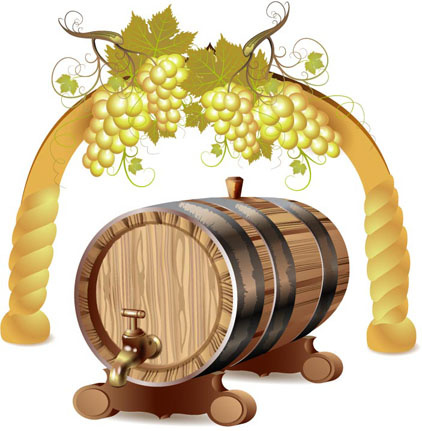 ワイン樽とブドウのベクター3
