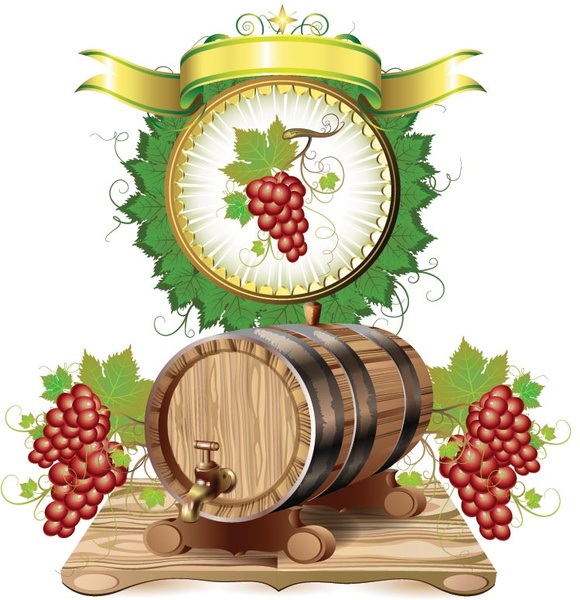 barricas de vino y uva vector 4