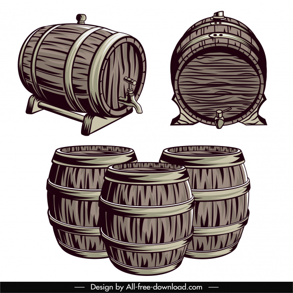 iconos de barricas de vino dibujados a mano boceto retro