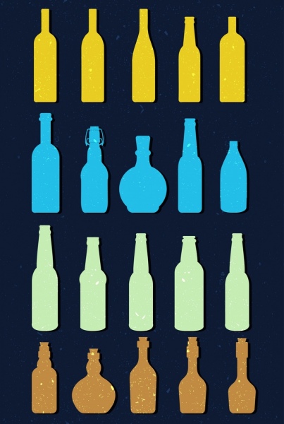 와인 병 아이콘 컬렉션 여러 평면 도형